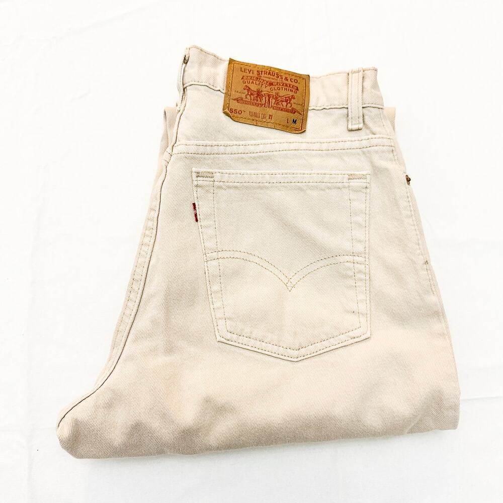 Levi's 550 Vintage Cream Relaxed Fit Tapered Leg Denim Jeans Size 12 Petite